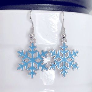 New Winter Snowflake Dangle Drop Handmade Earrings Christmas Holiday Bright Blue